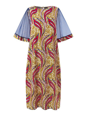 Elegant Kaftan Dress Women Dress Half Sleeve O Neck Floral Printed Maxi Party Dress