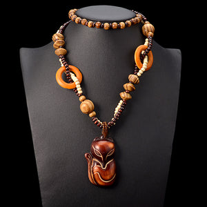 Luxjewels Vintage ethnic customs long statement wood necklace with animal pendant-FrenzyAfricanFashion.com