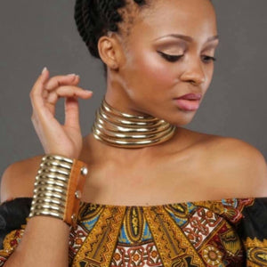 Luxjewels Celebrity Leather Necklace and Bracelet Sets Gold-FrenzyAfricanFashion.com