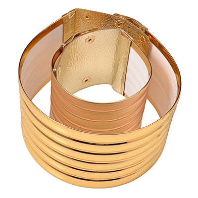 Image of Luxjewels Celebrity Leather Necklace and Bracelet Sets Gold-FrenzyAfricanFashion.com