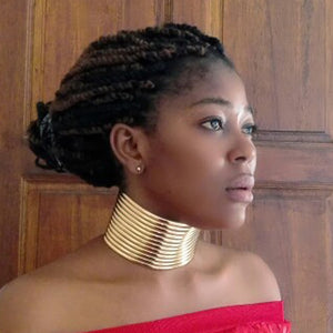 Luxjewels Leather Necklace and Bracelet Sets Gold Choker Collar Jewelry Sets-FrenzyAfricanFashion.com