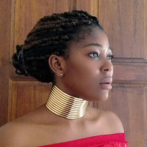 Image of Luxjewels Leather Necklace and Bracelet Sets Gold Choker Collar Jewelry Sets-FrenzyAfricanFashion.com