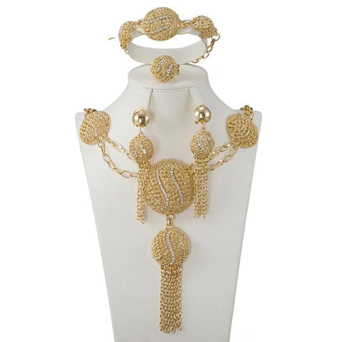 Image of Lorna Designs African Gold Beads women Dubai jewelry sets necklace Earrings Set-FrenzyAfricanFashion.com