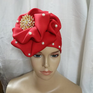Turban Headband Hair wrap With Brooch and Pearls-FrenzyAfricanFashion.com