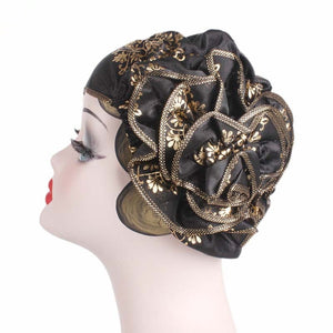 Emmy Fashion Women Floral Print Metallic Cap Turban Head Wrap-FrenzyAfricanFashion.com