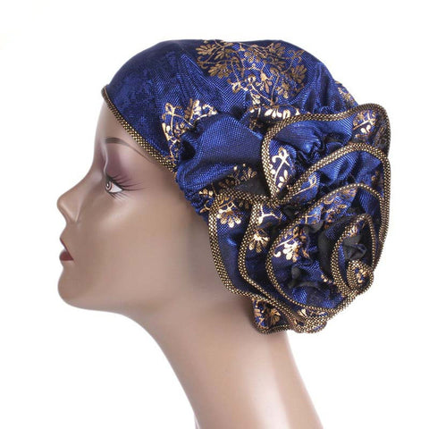 Image of Emmy Fashion Women Floral Print Metallic Cap Turban Head Wrap-FrenzyAfricanFashion.com