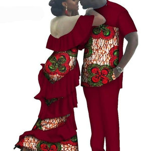 Kente Afrik African Couples Clothing Matching Set Red