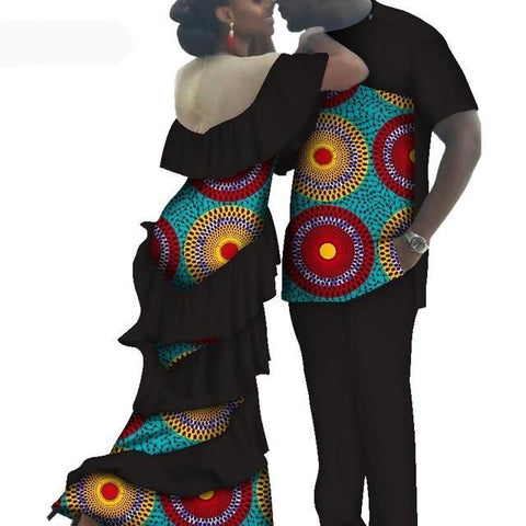 Image of Kente Afrik African Couples Clothing Matching Set Black-FrenzyAfricanFashion.com