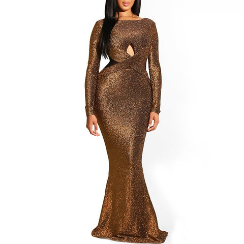 Image of Elegant Sequin Backless Sheer Evening Mermaid Best Party Club Long Sexy Dress Bodycon-FrenzyAfricanFashion.com