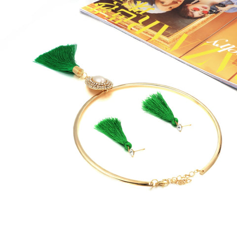 Image of Levina Tassel Jewelry Set Women Bridal Pearl Rose Gold Choker Necklace-FrenzyAfricanFashion.com