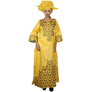 Embroidery Design LongYellow Gold african dresses Cotton Jojo collections-FrenzyAfricanFashion.com