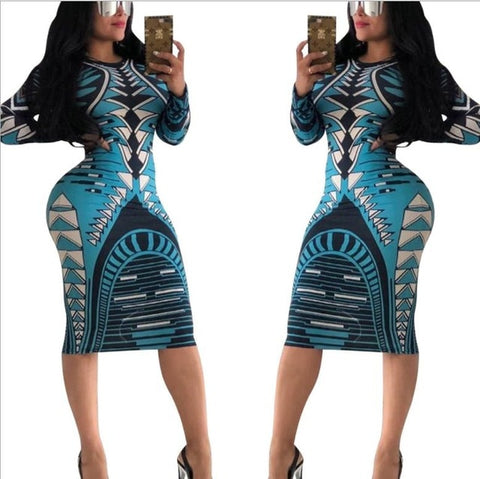 Image of Elegant Dresses Spandex Dashiki Fashion African Print Women Clothing-FrenzyAfricanFashion.com