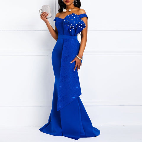 Image of Women Off Shoulder Sexy Mermaid Prom Blue Best Party Long Dress-FrenzyAfricanFashion.com