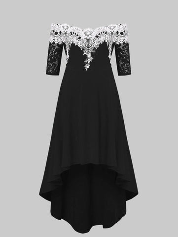 Image of Rene Designer High Lo Lace Panel Plus Size Dress-FrenzyAfricanFashion.com