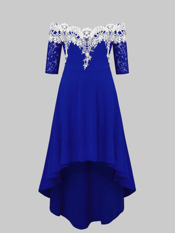 Image of Rene Designer High Lo Lace Panel Plus Size Dress-FrenzyAfricanFashion.com