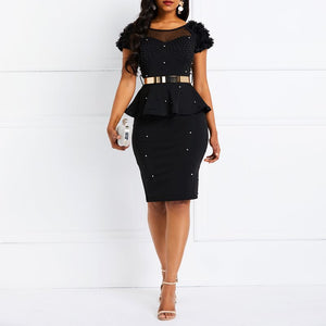 Women Ruffles Bead Elegant Party Bodycon Mini Dress-FrenzyAfricanFashion.com