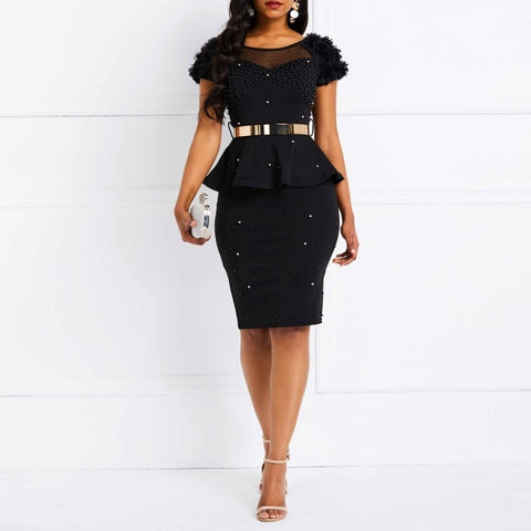 Image of Women Ruffles Bead Elegant Party Bodycon Mini Dress-FrenzyAfricanFashion.com