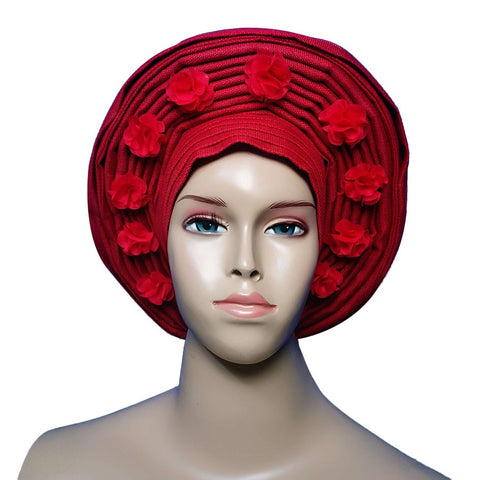 Image of Gailis Ready Made Aso oke Gele Rose Flower African Headwrap-FrenzyAfricanFashion.com