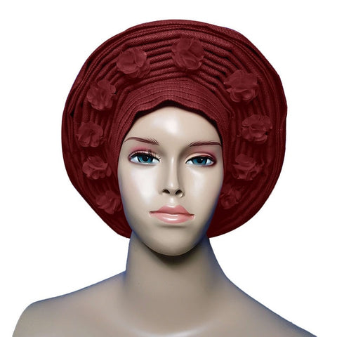 Image of Gailis Ready Made Aso oke Gele Rose Flower African Headwrap-FrenzyAfricanFashion.com