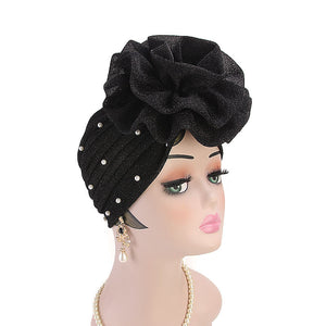 Emmy Women Beaded Glitter Turban Big Flowers Headband-FrenzyAfricanFashion.com