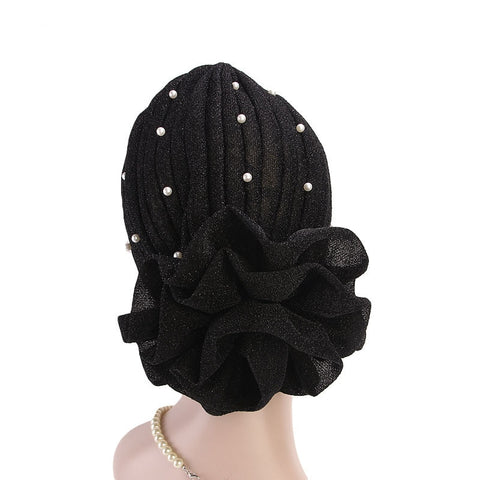 Image of Emmy Women Beaded Glitter Turban Big Flowers Headband-FrenzyAfricanFashion.com