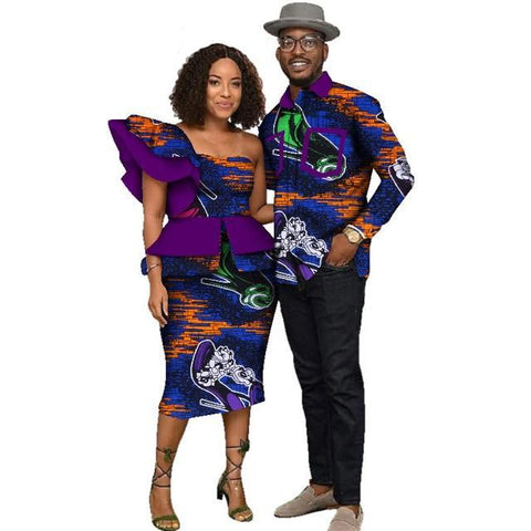 Image of Fabulosity African Couple Clothing Gold Ankara Dress and Shirt-FrenzyAfricanFashion.com