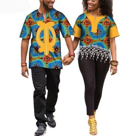 Image of Kente Afrik African Print Patchwork and Tassels Shirt Couple Clothing Pt1-FrenzyAfricanFashion.com
