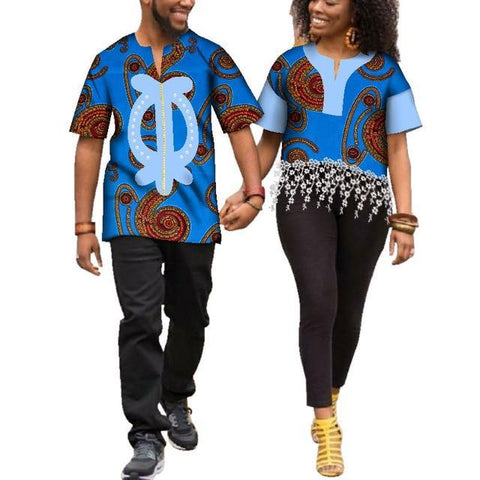 Image of Kente Afrik African Print Patchwork and Tassels Shirt Couple Clothing Pt1-FrenzyAfricanFashion.com