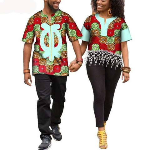 Image of Kente Afrik African Print Patchwork and Tassels Shirt Couple Clothing Pt2-FrenzyAfricanFashion.com