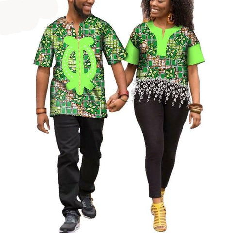Image of Kente Afrik African Print Patchwork and Tassels Shirt Couple Clothing-FrenzyAfricanFashion.com