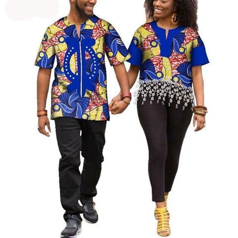 Image of Kente Afrik African Print Patchwork and Tassels Shirt Couple Clothing Pt2-FrenzyAfricanFashion.com