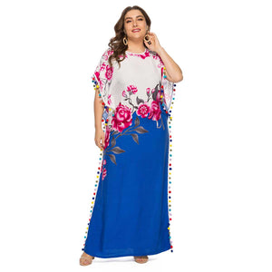 Cute Dresses Summer Floral Printed Maxi Long Abaya Bat Sleeves-FrenzyAfricanFashion.com