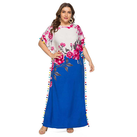 Image of Cute Dresses Summer Floral Printed Maxi Long Abaya Bat Sleeves-FrenzyAfricanFashion.com