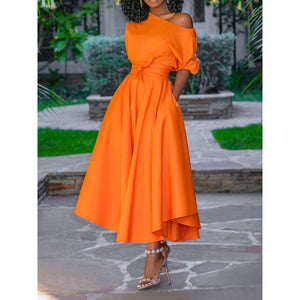Bodycon Sheath Flare Bottom Orange Long Dress-FrenzyAfricanFashion.com