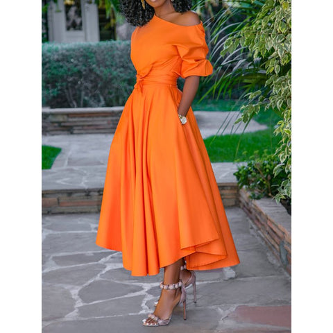 Image of Bodycon Sheath Flare Bottom Orange Long Dress-FrenzyAfricanFashion.com