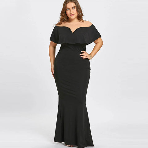 Image of Rene Designer Plus Size Ruffles Off The Shoulder Mermaid Dress-FrenzyAfricanFashion.com