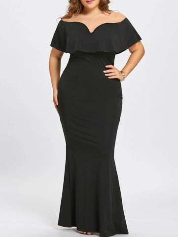 Image of Rene Designer Plus Size Ruffles Off The Shoulder Mermaid Dress-FrenzyAfricanFashion.com