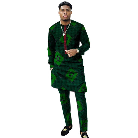 Image of Benino African clothing men's print set shirt with trouser patchwork Ankara-FrenzyAfricanFashion.com