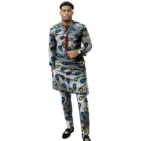 Image of Benino African clothing men's print set shirt with trouser patchwork Ankara-FrenzyAfricanFashion.com