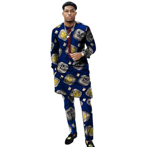 Benino African clothing men's print set shirt with trouser patchwork Ankara