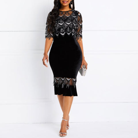 Image of Women Midi Mesh Black Dress-FrenzyAfricanFashion.com