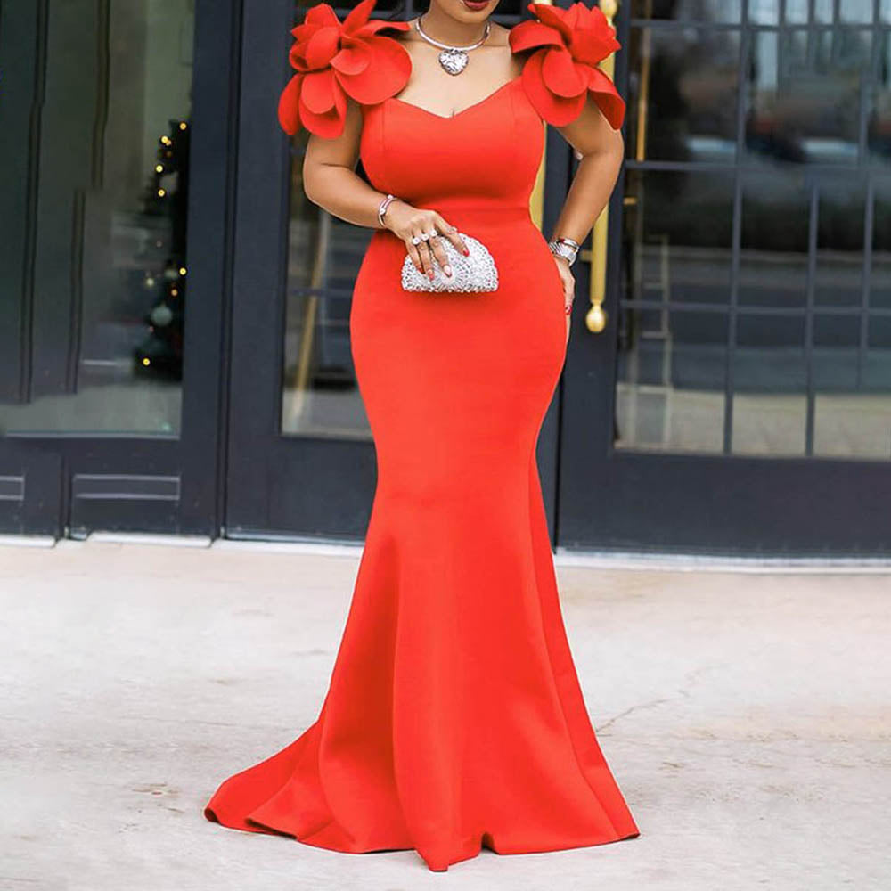 Red Long Mermaid Off-the-Shoulder Prom Dress With Slit Detachable Skir –  showprettydress
