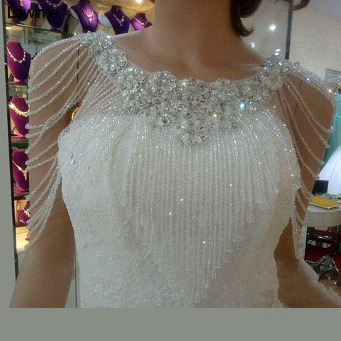 Image of White Beading Crystals Bolero Wrap Wedding Shawl-FrenzyAfricanFashion.com