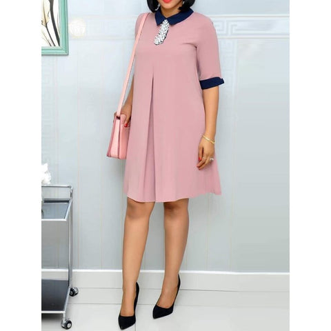Image of Ladies Office Wear Pink Elegant Plain A Line Fashion Vintage Chiffon Dress-FrenzyAfricanFashion.com