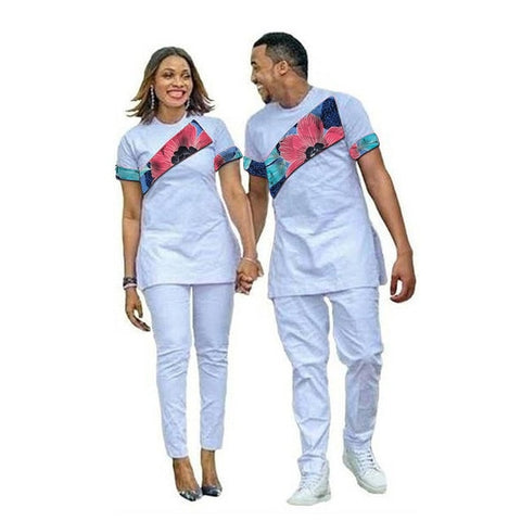 Image of Lily of the Valley African fashion Couples dashiki shirt with pant-FrenzyAfricanFashion.com
