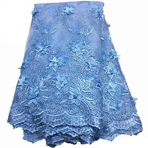 Image of 3D Floral Beaded French Net African Lace Fabric 5 Yards-FrenzyAfricanFashion.com