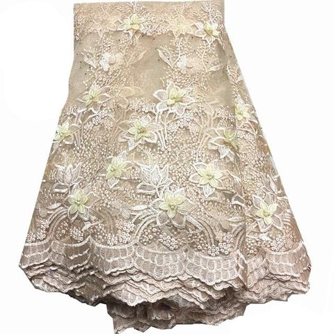 Image of 3D Floral Beaded French Net African Lace Fabric 5 Yards-FrenzyAfricanFashion.com