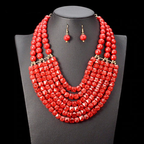 Image of jewelry set multi-layer necklace Wedding bridal Accessories African beads-FrenzyAfricanFashion.com