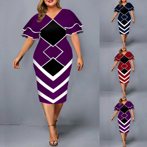 Image of Women Geometric Print Bodycon Dress with layered Sleeves-FrenzyAfricanFashion.com